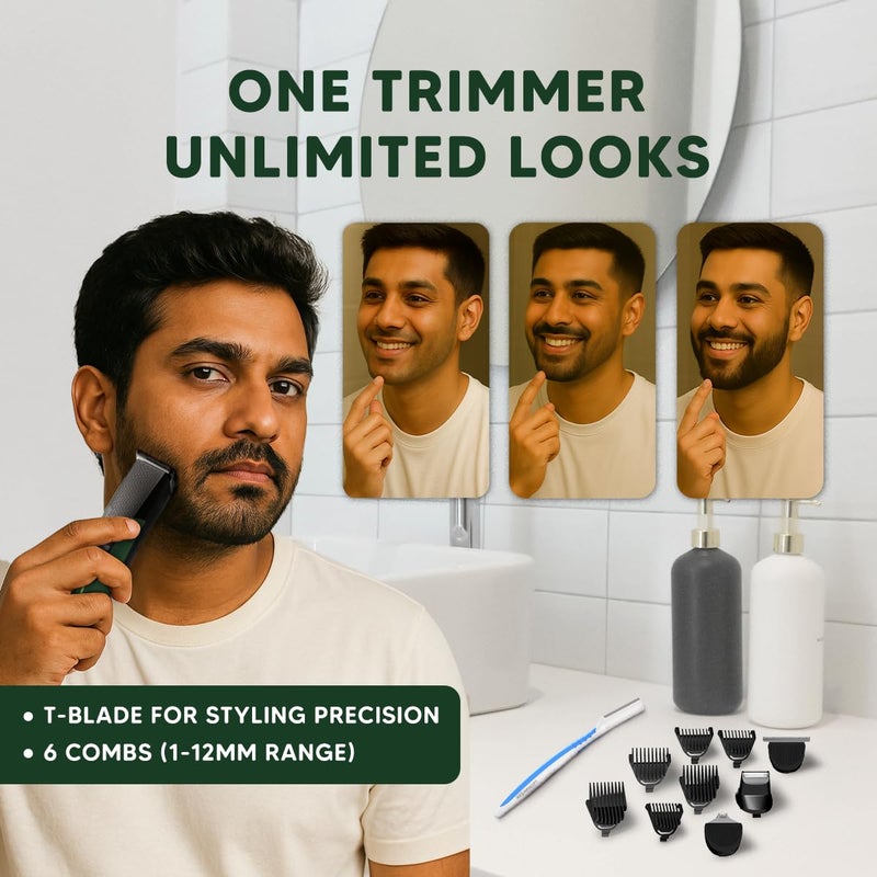 Lets Shave Letsshave 9-in-1 Beard Trimmer Plus for Men | T-Blade, Foil Shaver, Nose & Ear Trimmer | 6 Length Combs | USB-C Charging, 90 Min Runtime, LED Indicator | Skin Safe & Low Noise Grooming | #StyleYourWay - Image 3