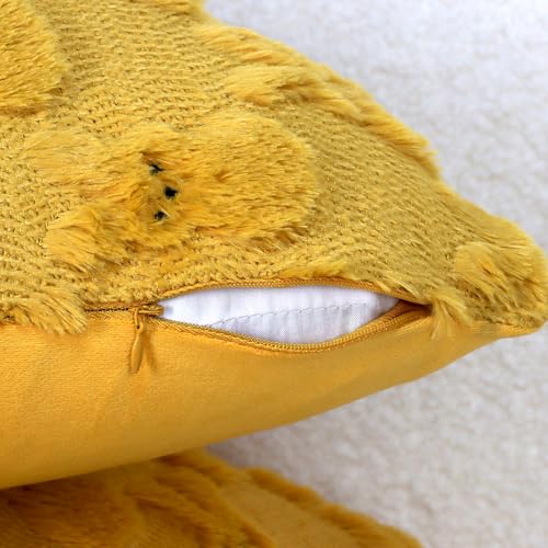 Yuubin Easter Bunny Pillow Covers 18x18 Set of 2,Rabbit Soft Plush Faux Fur Yellow Spring Throw Pillow Cases for Home Decorations Sofa Bedroom Living Room Couch Bed Decor - Image 3