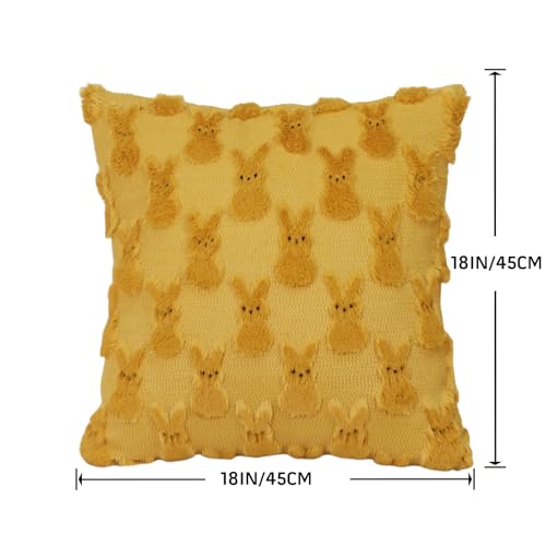 Yuubin Easter Bunny Pillow Covers 18x18 Set of 2,Rabbit Soft Plush Faux Fur Yellow Spring Throw Pillow Cases for Home Decorations Sofa Bedroom Living Room Couch Bed Decor - Image 4