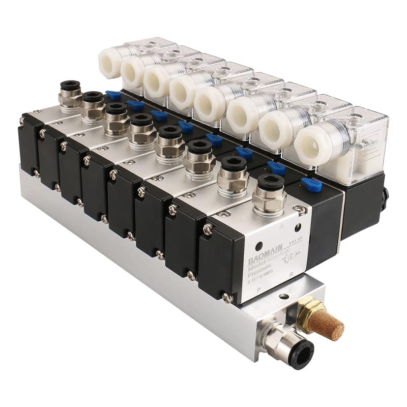 صمام سولينويد هوائي باومان 8 مساحة 3V21008 DC 12V PT14 2 وضع 3 طريق مع قاعدة كاتم صوت مجموعة توصيلات سريعة