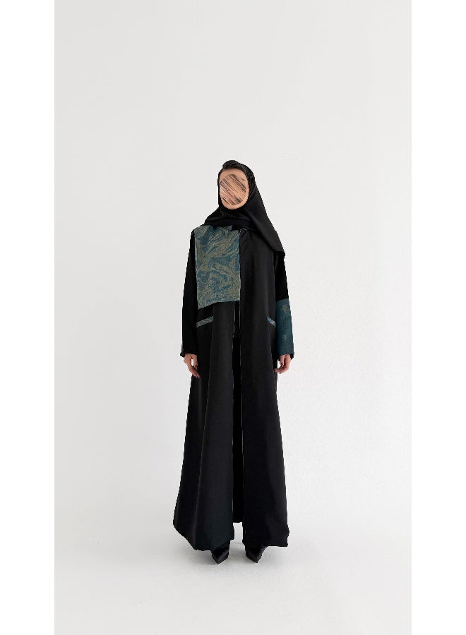 آية MW1783 عباية بليزر سوداء بتدخيلة لنن هندي - Image 5