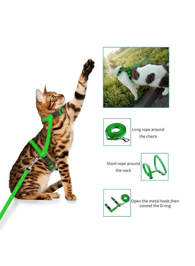 Nylon Harness Leash Set For Cat Kitten And Small Pet Nylon Harness Strap Collar | Cat Training Leash (Plain, Green) - Image 5