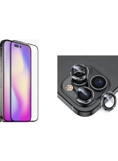 PSGT iPhone 14 Pro Compatible Fully Covering Tempered Glass and Deep Purple Camera Lens Protector Set 