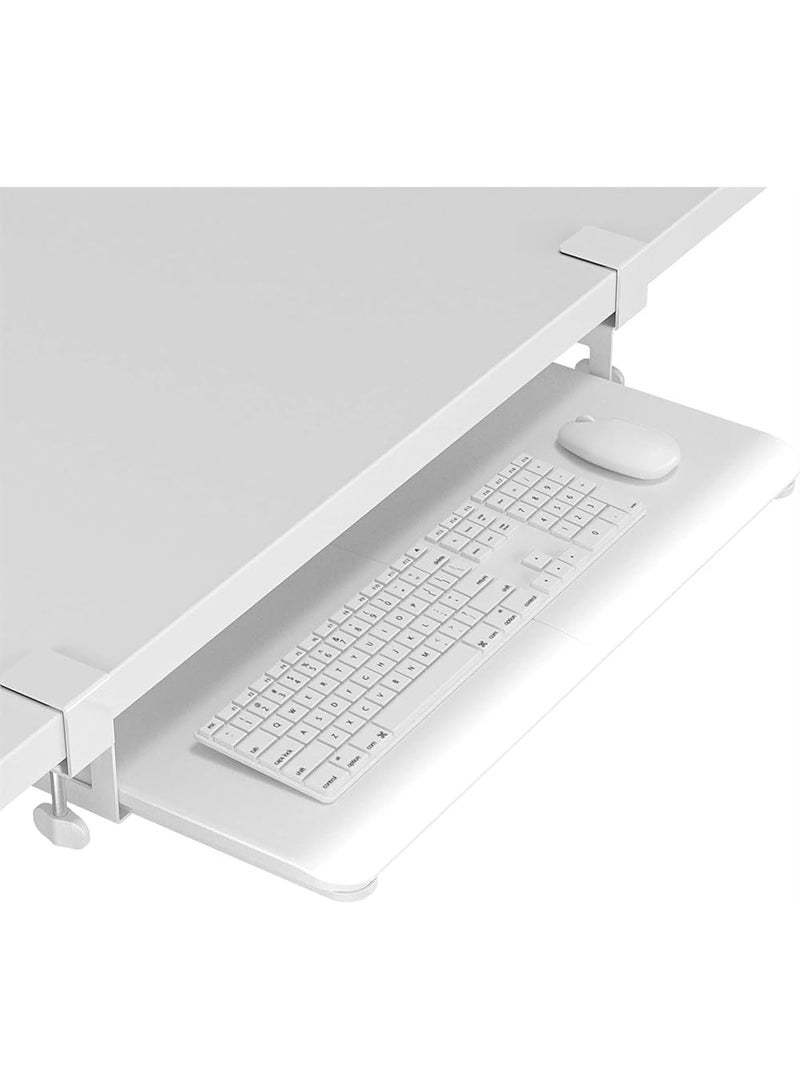 60CM x 25CM x 20CM Keyboard Tray Under Desk, Pull Out Keyboard and Tray with C Clamp, Steady Slide-Out Computer Drawer for Typing, Perfect for Home or Office, White