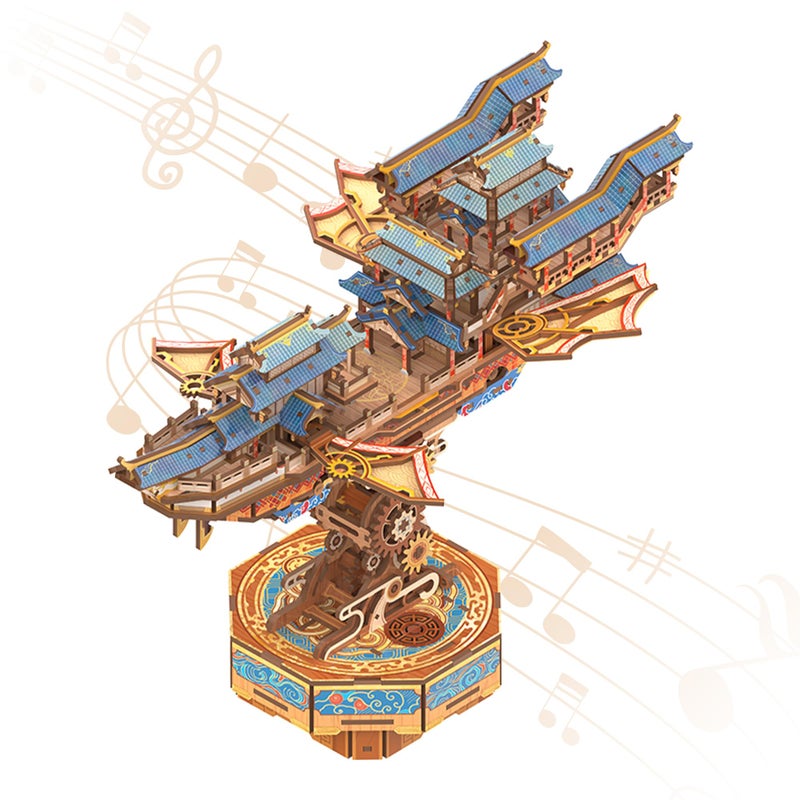 Tonecheer 3D Wooden Puzzle for Adults, DIY Japanese Wooden Ship Model Kit with Music, Orien Airship Vintage Movable Building Kit Best Gift Ideas for Boys and Men - Wind Voyager - Image 1