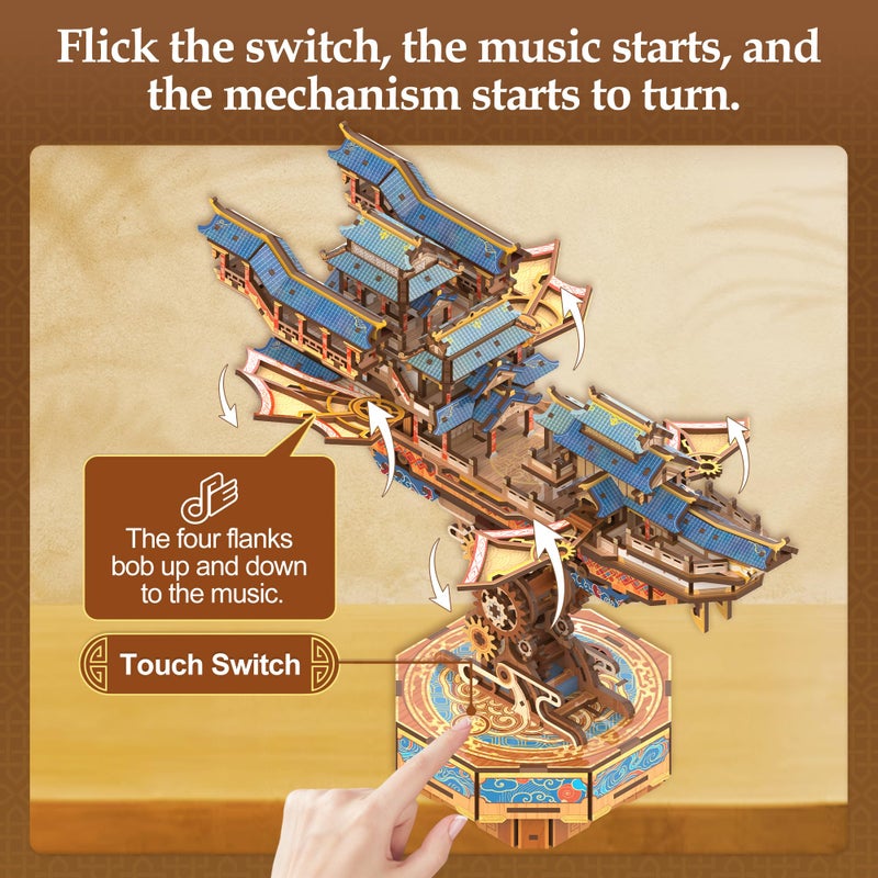 Tonecheer 3D Wooden Puzzle for Adults, DIY Japanese Wooden Ship Model Kit with Music, Orien Airship Vintage Movable Building Kit Best Gift Ideas for Boys and Men - Wind Voyager - Image 3
