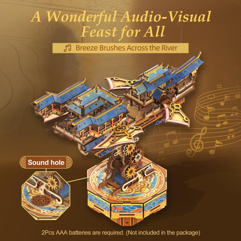 Tonecheer 3D Wooden Puzzle for Adults, DIY Japanese Wooden Ship Model Kit with Music, Orien Airship Vintage Movable Building Kit Best Gift Ideas for Boys and Men - Wind Voyager - Image 4