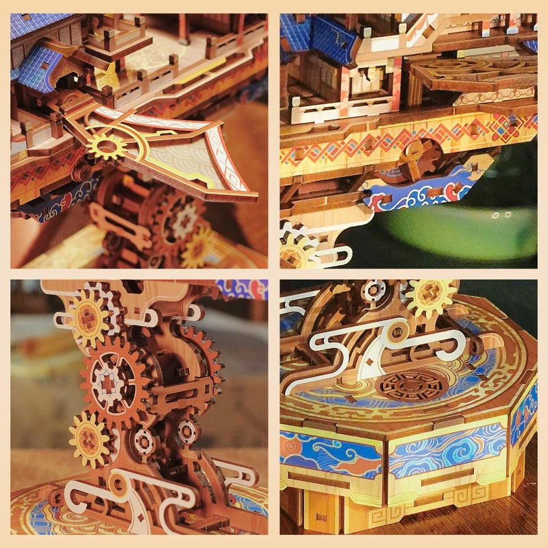 Tonecheer 3D Wooden Puzzle for Adults, DIY Japanese Wooden Ship Model Kit with Music, Orien Airship Vintage Movable Building Kit Best Gift Ideas for Boys and Men - Wind Voyager - Image 5