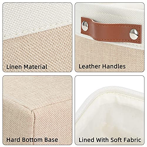 DULLEMELO Small Collapsible Fabric Basket for Organizing, Shelves, Closets, Laundry, Nursery, Decorative Gift Basket (White&Khaki) - Image 5
