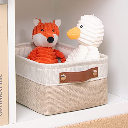 DULLEMELO Small Collapsible Fabric Basket for Organizing, Shelves, Closets, Laundry, Nursery, Decorative Gift Basket (White&Khaki) - Image 3