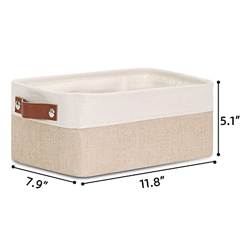 DULLEMELO Small Collapsible Fabric Basket for Organizing, Shelves, Closets, Laundry, Nursery, Decorative Gift Basket (White&Khaki) - Image 2