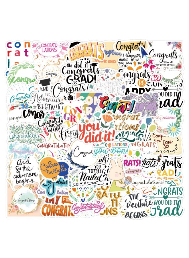 NIBEMINENT 60 Pcs Congrats Deco Kit Waterproof Stickers, High Definition Printing Bright Colors, Suitable for Laptop Skateboard Luggage Water Bottle Guitar DIY - Image 2