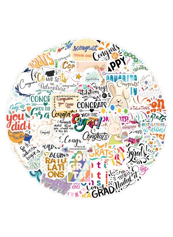 NIBEMINENT 60 Pcs Congrats Deco Kit Waterproof Stickers, High Definition Printing Bright Colors, Suitable for Laptop Skateboard Luggage Water Bottle Guitar DIY - Image 1