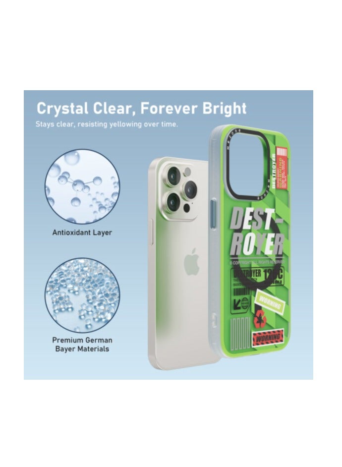 Mezone Destroyer iPhone 15 Pro Max MagSafe Case, Shockproof & Reinforced Corners With Air guard, Strong Magnetic Lock, Anti-Yellowing & Detachable Metal Button, Yellow Green - Image 5