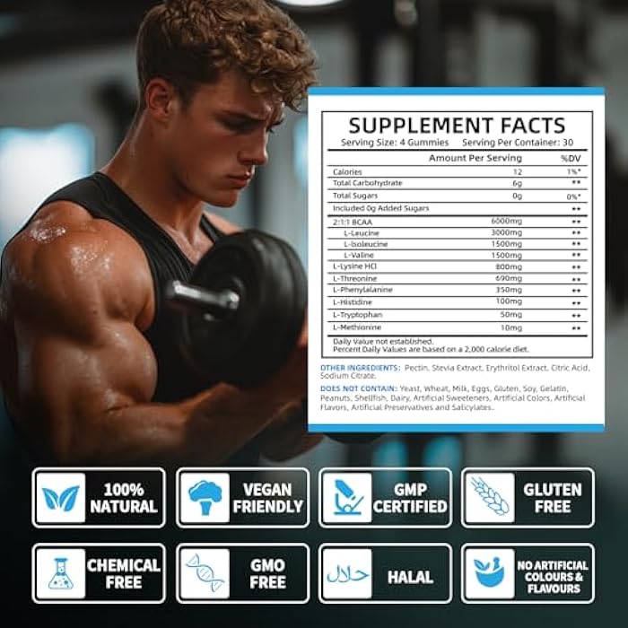 BIYODE EAA Gummies – Essential Amino Acids with BCAAs for Muscle Support, Energy & Recovery – All 9 EAAs, Sugar-Free Blue Raspberry, Non-GMO, Gluten-Free, Vegetarian-Friendly, 120 Gummies - Image 2