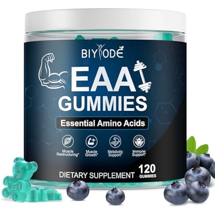 BIYODE EAA Gummies – Essential Amino Acids with BCAAs for Muscle Support, Energy & Recovery – All 9 EAAs, Sugar-Free Blue Raspberry, Non-GMO, Gluten-Free, Vegetarian-Friendly, 120 Gummies - Image 1