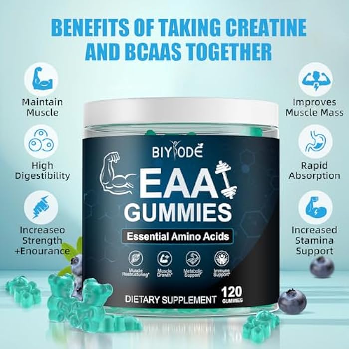 BIYODE EAA Gummies – Essential Amino Acids with BCAAs for Muscle Support, Energy & Recovery – All 9 EAAs, Sugar-Free Blue Raspberry, Non-GMO, Gluten-Free, Vegetarian-Friendly, 120 Gummies - Image 4