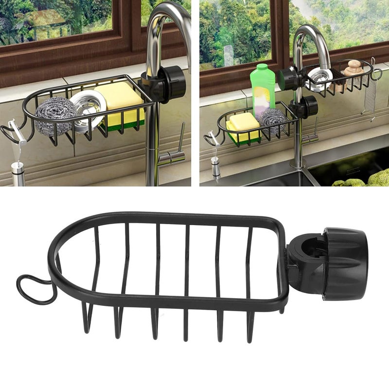 MORPICH MORPICH Kitchen Adjustable Sink Faucet Shelf Stainless Steel Drain Rack for Soap Sponge Clip Hanging Holder Dishcloth Towel Rack Pack of 2 Black - Image 4
