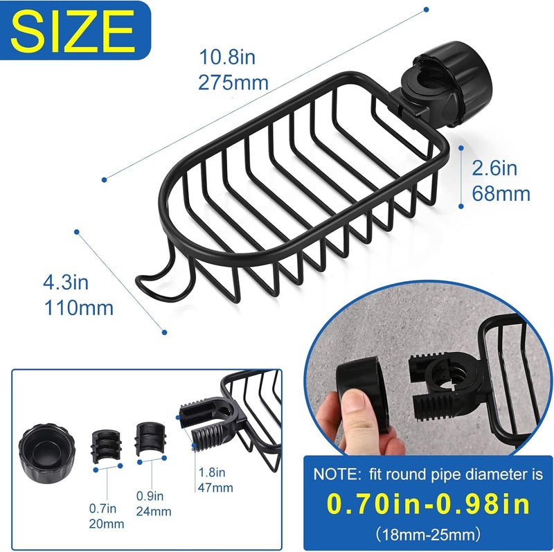 MORPICH MORPICH Kitchen Adjustable Sink Faucet Shelf Stainless Steel Drain Rack for Soap Sponge Clip Hanging Holder Dishcloth Towel Rack Pack of 2 Black - Image 3