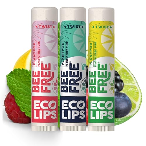Eco Lips Bee Free Variety Pack Vegan Lip Balm | Candelilla Wax, Cocoa Butter & Coconut Oil Lip Care. Soothe & Moisturize Dry, Chapped Lips - 100% Plastic-Free Plant Pod Packaging - Made in USA - Image 1