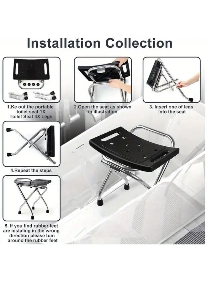 1pc 350 Pound Capacity Stainless Steel Folding Shower Chair Safety Anti Slip Bath Chair For Seniors Disabled Black - Image 5