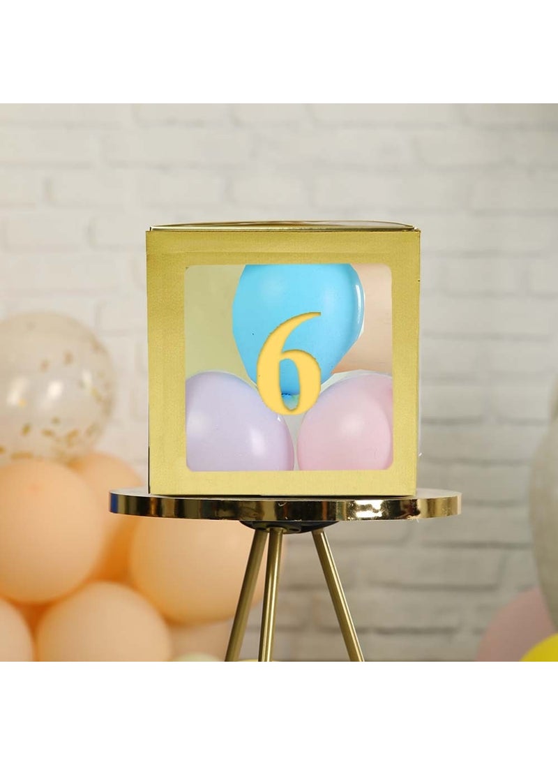 Patladı Gitti - Popped and Gone 6 Number Gold Transparent Large Size 25*25 Cm Balloon Box DIY Birthday Party Celebration Set - Image 1