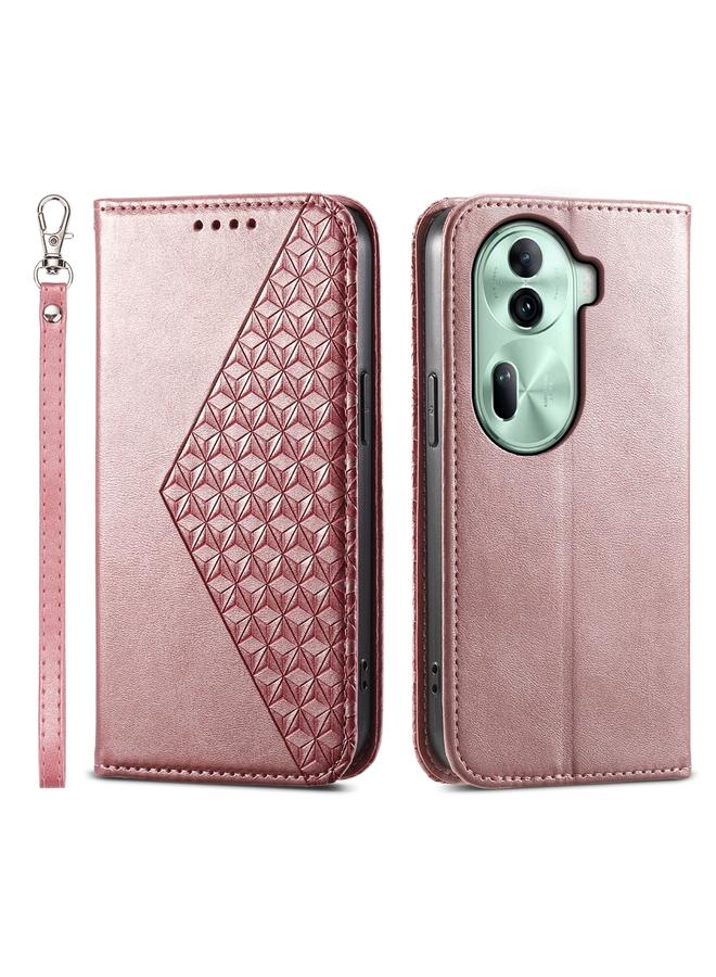 اس-توب جراب هاتف OPPO Reno11 من الجلد المغناطيسي بتصميم شبكي مكعب من الصين - Image 1