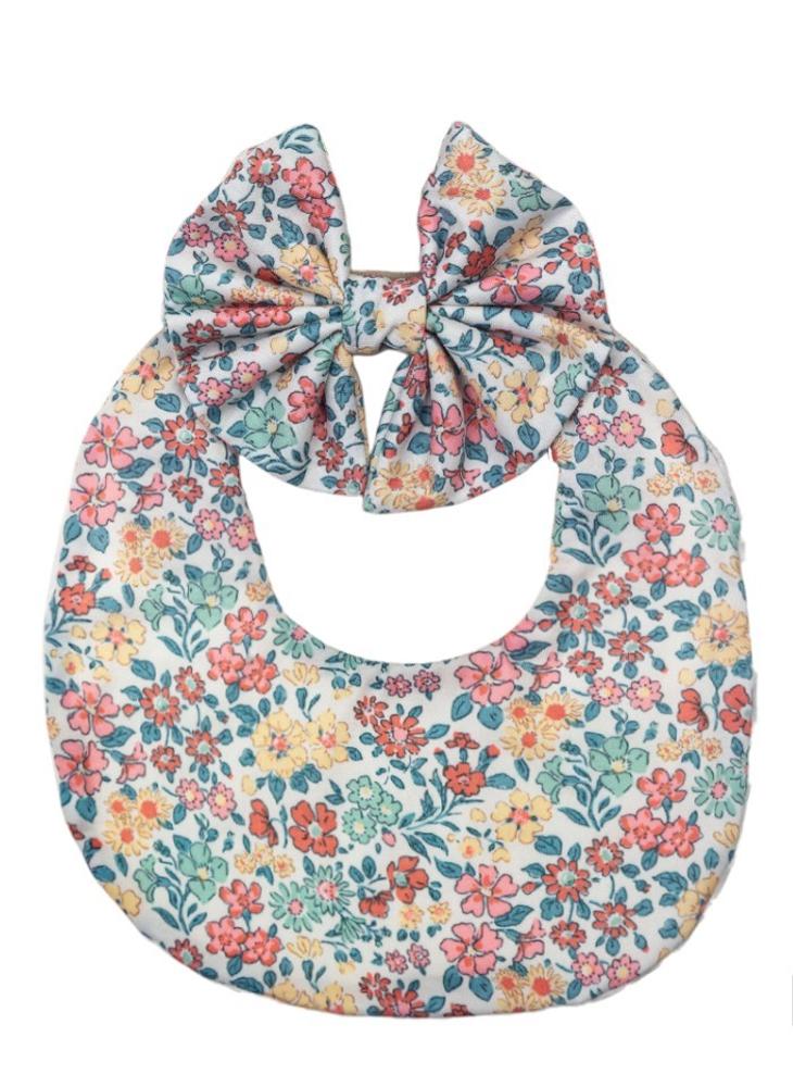 Bambimici Bambimici - Luna Ribbon Headband & Baby Bib Set - Floral Green  - Image 1