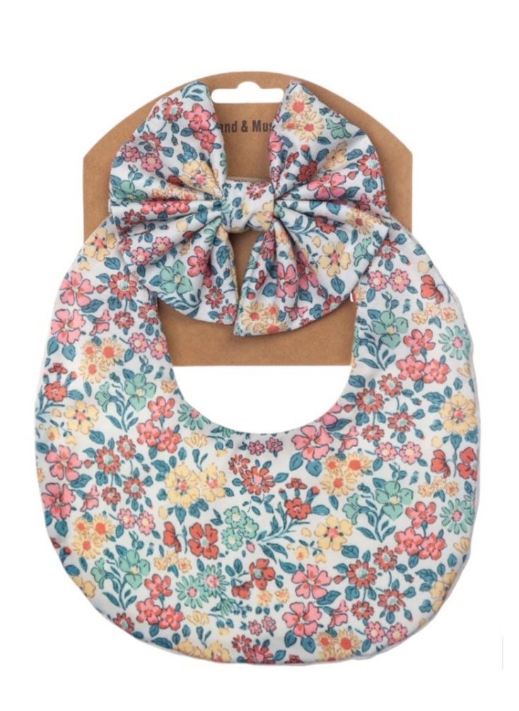 Bambimici Bambimici - Luna Ribbon Headband & Baby Bib Set - Floral Green  - Image 3
