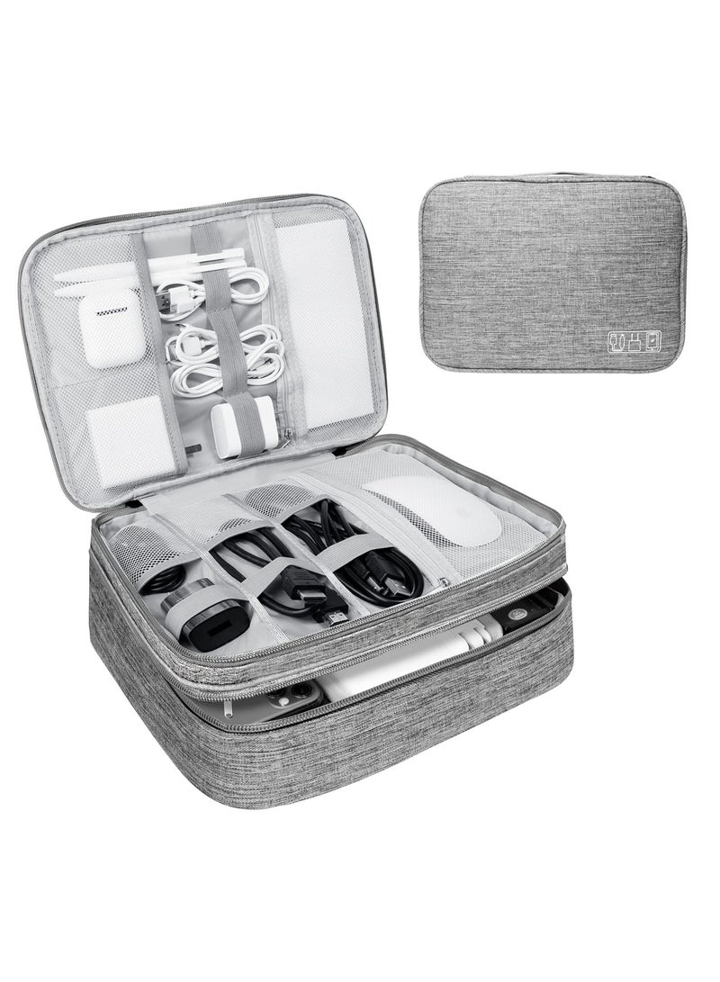 NNEWVANTE Electronics Travel Organizer,Large Double Layer Portable Waterproof Travel Organizer Bag for Charging Cable Storage,Ipad,Power Bank,Hard Drive etc,for Travel,Business,5pcs Cable Ties-Grey2 - Image 1