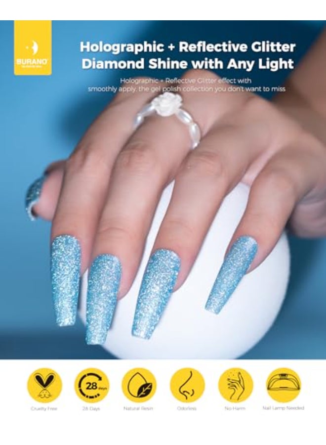 BURANO Reflective Diamond Nail Glitter Gel Sparkly Summer Color Holographic Glitters Shiny Gel Polish 73ml UV Lamp Required Blue JL9 - Image 3