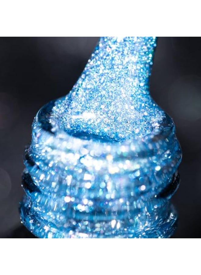 BURANO Reflective Diamond Nail Glitter Gel Sparkly Summer Color Holographic Glitters Shiny Gel Polish 73ml UV Lamp Required Blue JL9 - Image 1