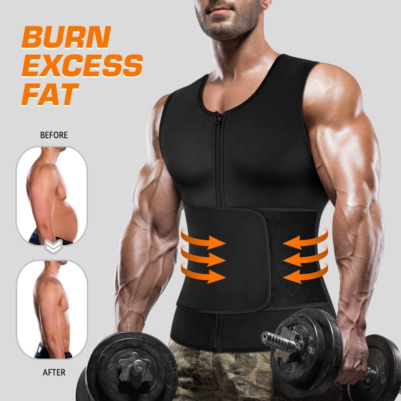 Cimkiz Mens Sweat Sauna Vest for Waist Trainer Zipper Neoprene Tank Top, Adjustable Sauna Workout Zipper Suit (Black, Small) - Image 3