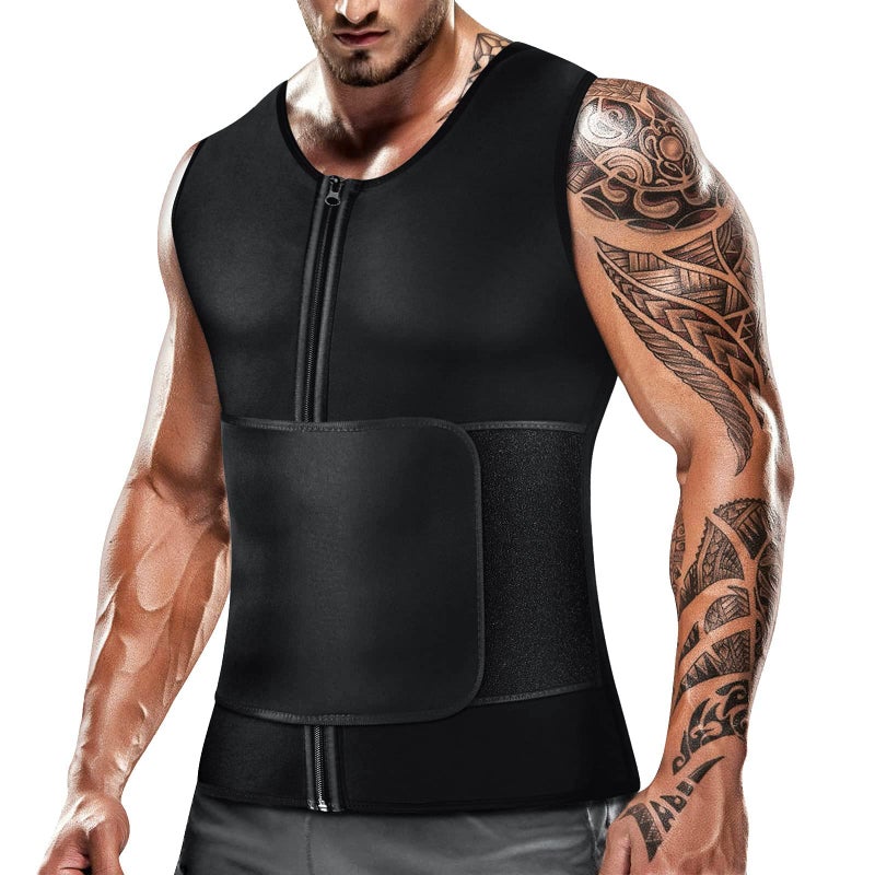 Cimkiz Mens Sweat Sauna Vest for Waist Trainer Zipper Neoprene Tank Top, Adjustable Sauna Workout Zipper Suit (Black, Small) - Image 1