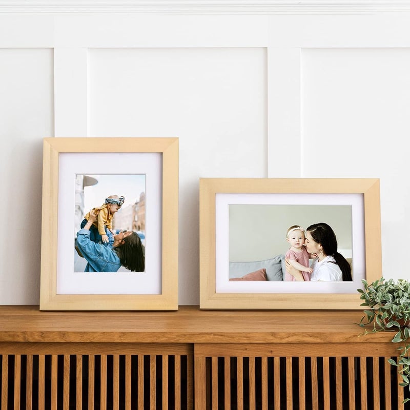 Egofine Egofine 6x8 Picture Frame Made of Solid Wood Covered by Plexiglass  Display Pictures 4x6 with Mat or 6x8 Without Mat for Table Top Display and Wall Mounting Photo Frame  Natural Wood  - Image 5