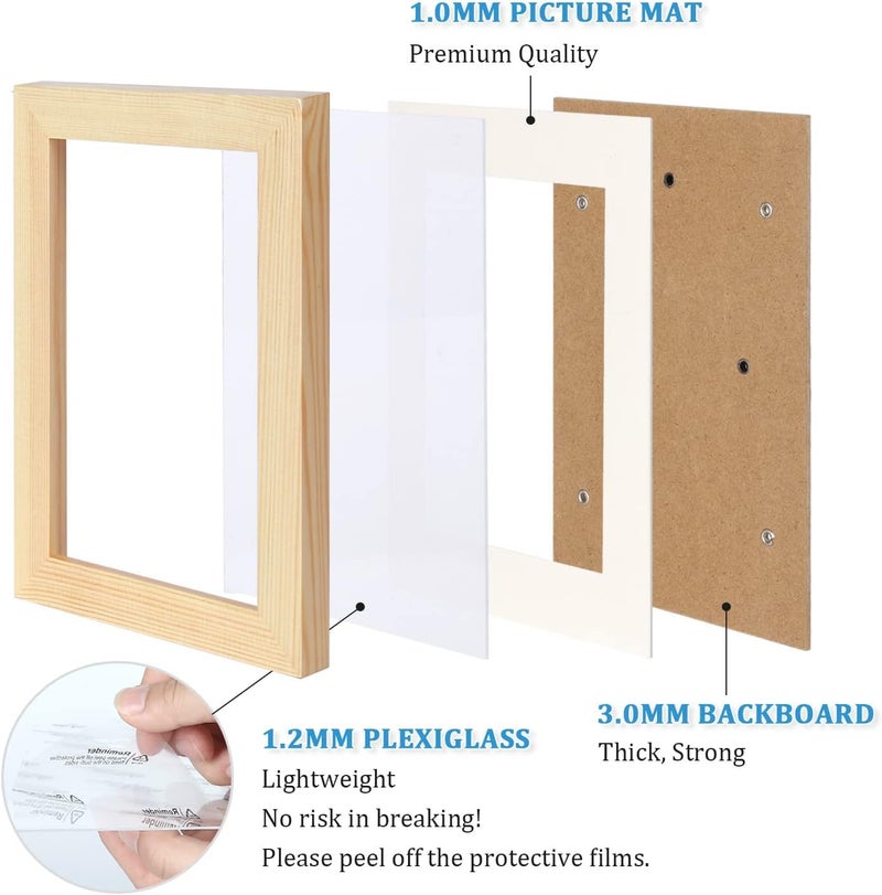 Egofine Egofine 6x8 Picture Frame Made of Solid Wood Covered by Plexiglass  Display Pictures 4x6 with Mat or 6x8 Without Mat for Table Top Display and Wall Mounting Photo Frame  Natural Wood  - Image 4
