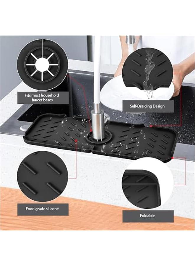 HOOKOR Silicone Faucet Mat for Kitchen, Sink Splash Guard, Bathroom Faucet Water Catcher Mat, Sink Draining Pad Behind Faucet, Keep Drying Kitchen Accessories, 14.6 x 5.5 (Black) - Image 3