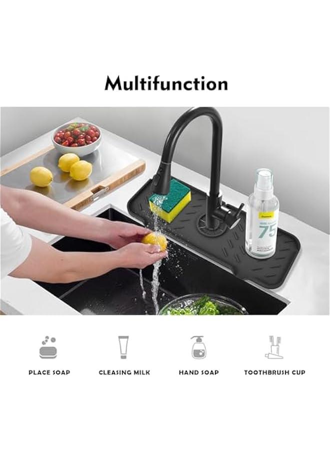 HOOKOR Silicone Faucet Mat for Kitchen, Sink Splash Guard, Bathroom Faucet Water Catcher Mat, Sink Draining Pad Behind Faucet, Keep Drying Kitchen Accessories, 14.6 x 5.5 (Black) - Image 5