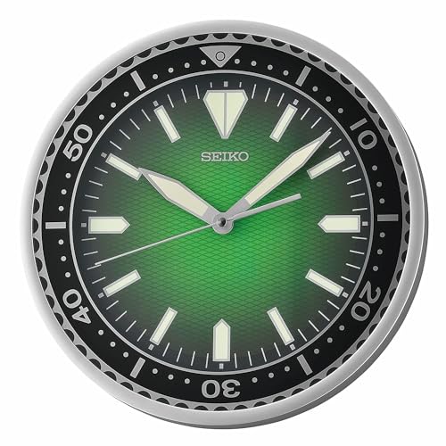 Seiko Classic Plastic Round Silver Color Case Green Dial Analog LumiBrite Wall Clock with Sweep Movement (Size: 30 x 4.5 x 30 CM | Weight: 780 gram | Color: Silver) - Image 1