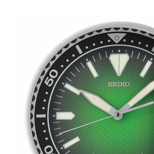 Seiko Classic Plastic Round Silver Color Case Green Dial Analog LumiBrite Wall Clock with Sweep Movement (Size: 30 x 4.5 x 30 CM | Weight: 780 gram | Color: Silver) - Image 3
