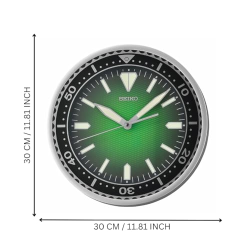 Seiko Classic Plastic Round Silver Color Case Green Dial Analog LumiBrite Wall Clock with Sweep Movement (Size: 30 x 4.5 x 30 CM | Weight: 780 gram | Color: Silver) - Image 4