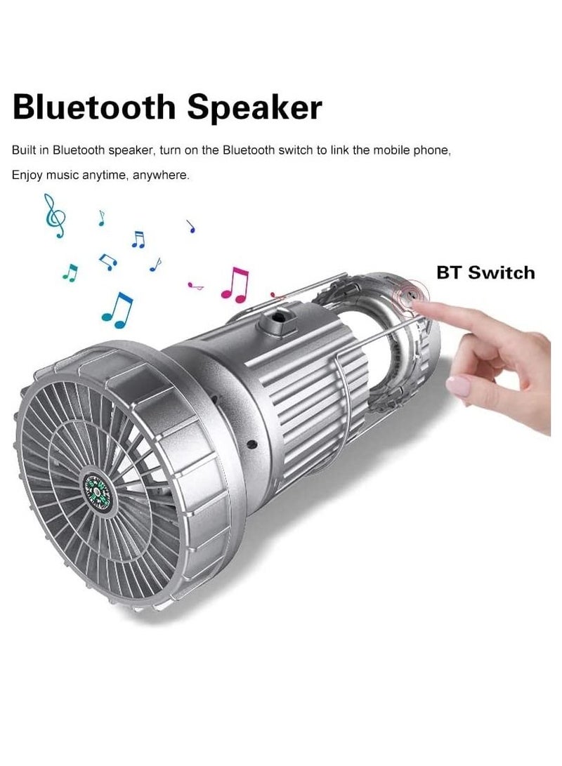 Organized Home Solar Camping Lights Tent Fan Bluetooth Speaker Compass And Charging Treasure 5 in 1 Emergency Handheld Hang Rechargeable LED Lantern For Hurricane Outdoor Office Travel Car RV Home - Image 3