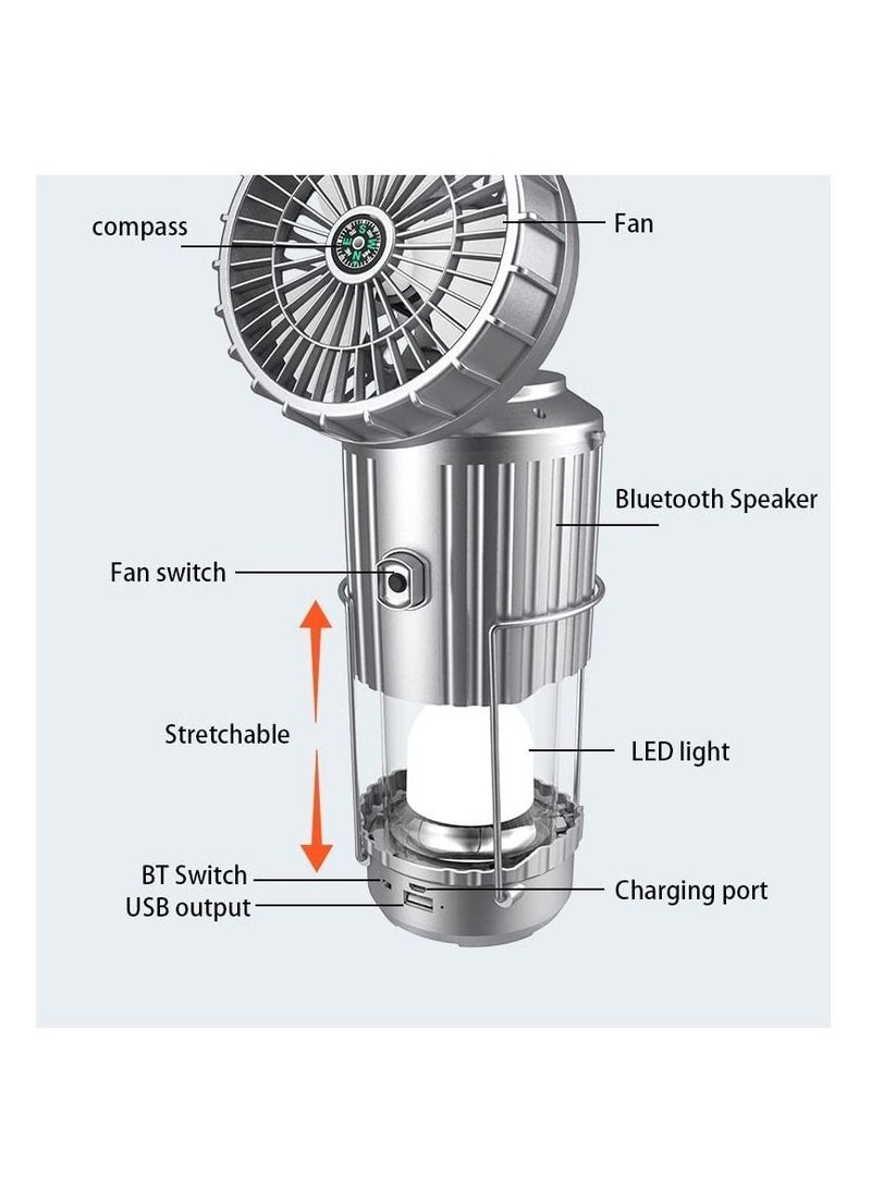 Organized Home Solar Camping Lights Tent Fan Bluetooth Speaker Compass And Charging Treasure 5 in 1 Emergency Handheld Hang Rechargeable LED Lantern For Hurricane Outdoor Office Travel Car RV Home - Image 2