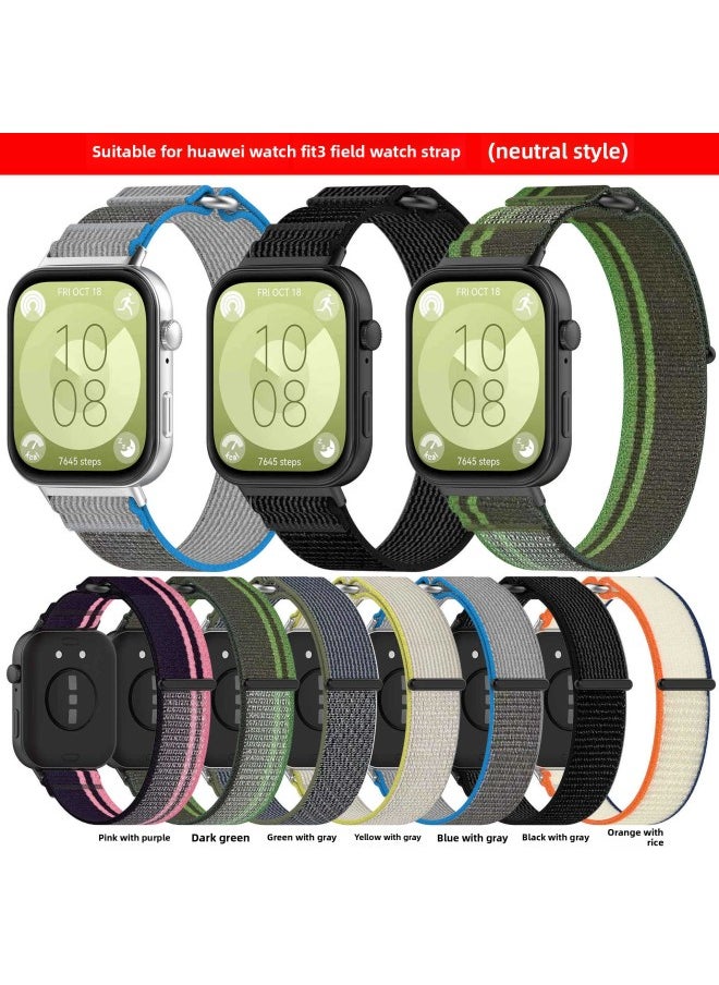 Generic - For HuaweiWatch Fit3 Wild Trail Strap For HuaweiFit3 Alpine Loop Woven Cloth Sports Casual Wristband-Color:Blue With Gray - Image 1