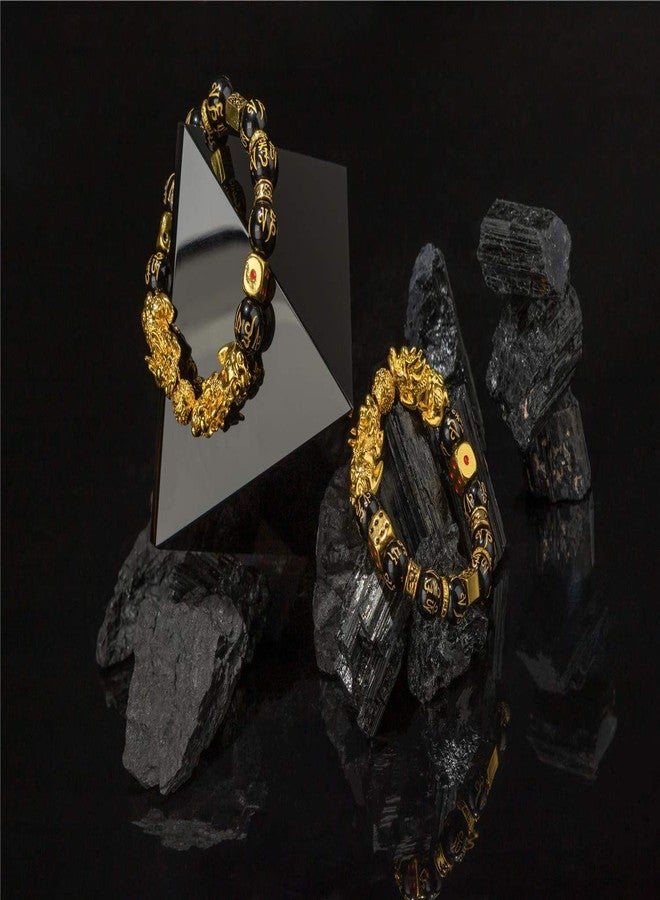 ZenBless Feng Shui Black Obsidian Bracelet Pixiu Bracelet for Women Men Prosperity Double Pi Xiu/Pi Yao Black Mantra Bead Bracelet with Dice Attract Wealth and Good Luck 14mm - Image 4