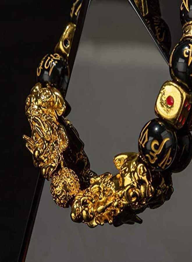 ZenBless Feng Shui Black Obsidian Bracelet Pixiu Bracelet for Women Men Prosperity Double Pi Xiu/Pi Yao Black Mantra Bead Bracelet with Dice Attract Wealth and Good Luck 14mm - Image 5