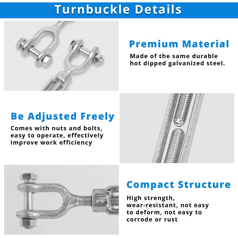 HOKINETY Hot Dipped Galvanized Steel Jaw and Jaw Turnbuckle - Heavy Duty Turnbuckle, 3/8" Threaded Diameter x 12in,3500 lbs Working Load Limit - Durable,Weather Resistant - Image 3