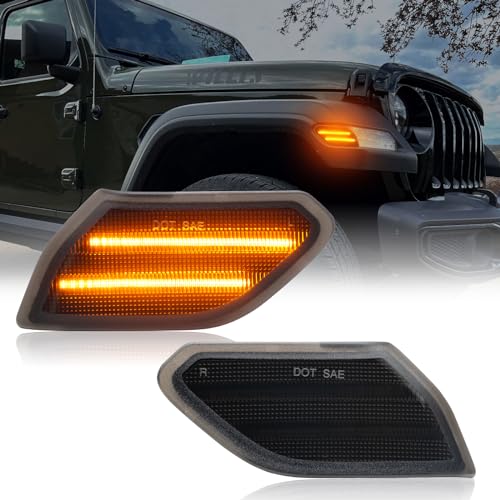 AUYICH LED Front fender Side Marker Light Compatible with Wrangler JL 2018-2024 & Gladiator JT 2020-2023, Amber Flares Light Accessories, Front Wheel Eyebrow Light with Smoke Lens, Plug & Play - Image 1
