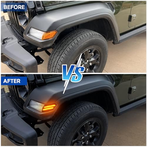 AUYICH LED Front fender Side Marker Light Compatible with Wrangler JL 2018-2024 & Gladiator JT 2020-2023, Amber Flares Light Accessories, Front Wheel Eyebrow Light with Smoke Lens, Plug & Play - Image 2
