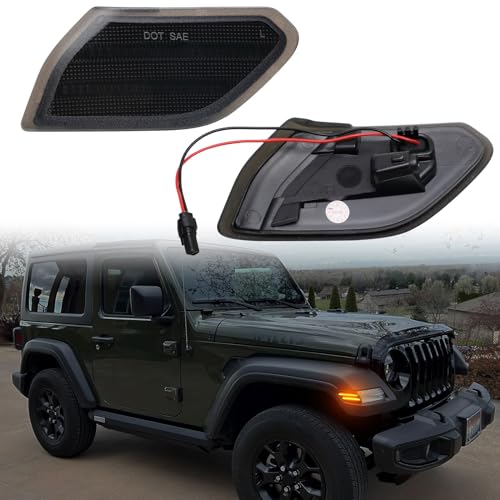 AUYICH LED Front fender Side Marker Light Compatible with Wrangler JL 2018-2024 & Gladiator JT 2020-2023, Amber Flares Light Accessories, Front Wheel Eyebrow Light with Smoke Lens, Plug & Play - Image 3